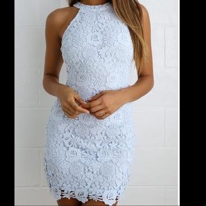 Love Poem Light Blue Lace Mini Dress